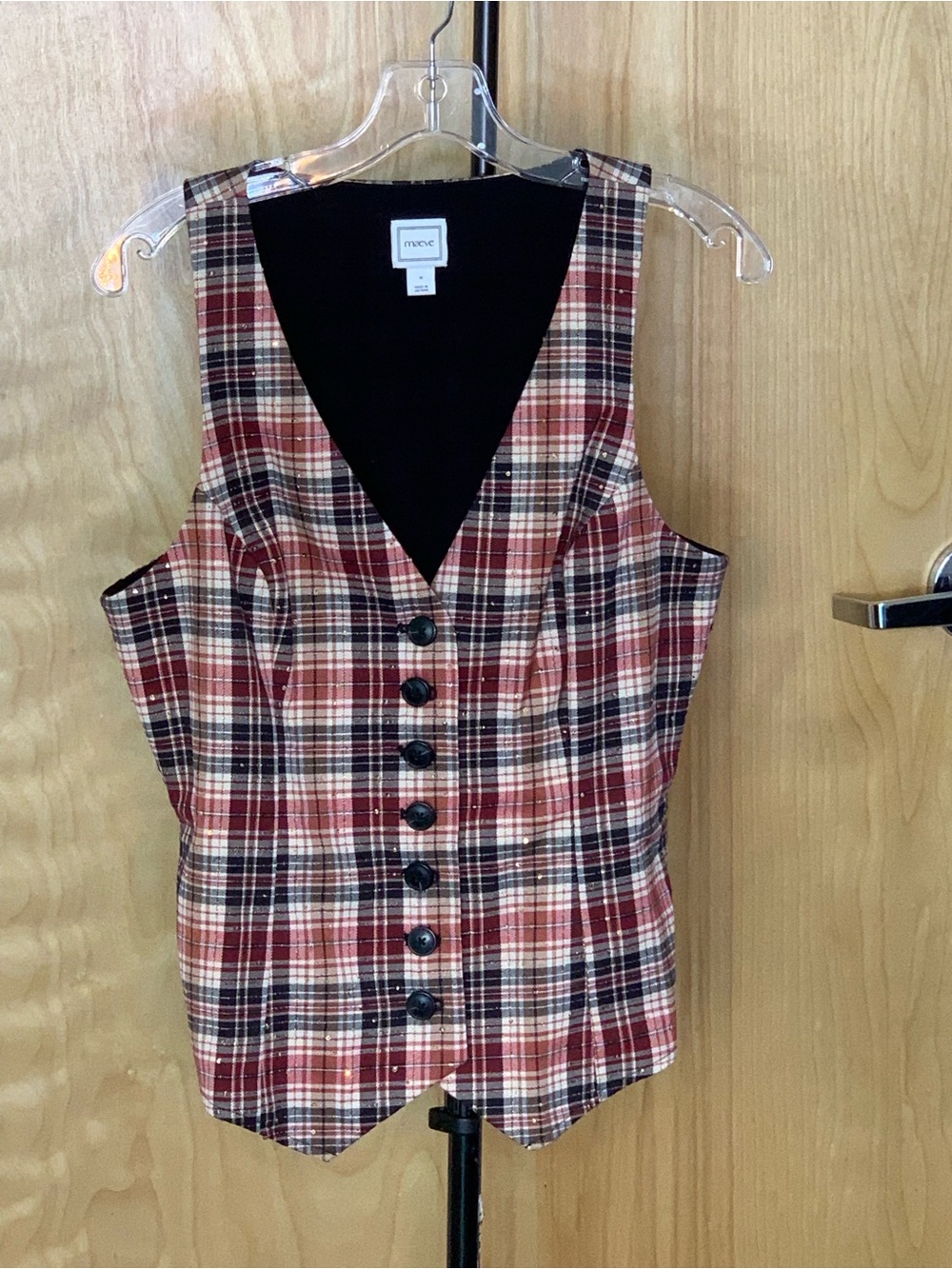 Maeve Red Plaid Button-Front Women's Vest - Size Medium